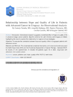 Relationship Between Hope and Quality of Life in Patients with Advanced Cancer in Uruguay: An Observational Analysis
