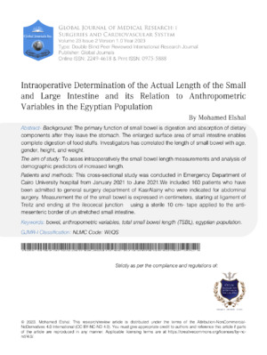Intraoperative Determination of the Actual Length of the Small and Large Intestine and its Relation to Anthropometric Variables in the Egyptian Population