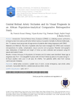 Central Retinal Artery Occlusion and Its Visual Prognosis In An African Population-Analytical Comparative  Retrospective Study