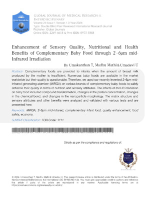 Enhancement of Sensory Quality, Nutritional And Health Benefits of Complementary Baby  Food Through 2-6µm Mid-Infrared Irradiation