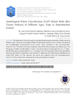 Andrological Points Classification (CAP) Nelore Bulls (Bos Taurus Indicus) Of Different Ages, Kept in Reproduction Central