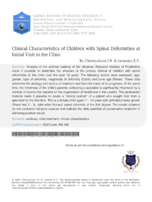 Clinical Characteristics of Children with Spinal Deformities at Initial Visit to the Clinic