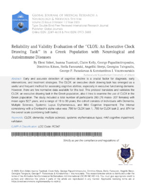 Reliability and Validity Evaluation of the ''CLOX: an executive clock drawing task'' in a Greek Population with Neurological and Autoimmune Diseases