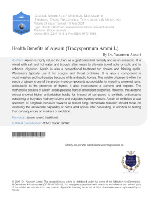 Health Benefits of Ajwain (Tracyspermum ammi L.)