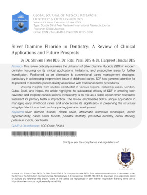 Silver Diamine Fluoride In Dentistry: A Review Of Clinical Applications And Future Prospects