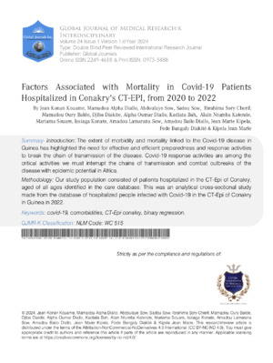 Factors Associated with Mortality in Covid-19 Patients Hospitalized in Conakrys CT-Epi, from 2020 to 2022