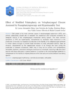 Effect of Modified Palatoplasty on Velopharyngeal Closure Assessed by Nasopharyngoscopy and Hypernasality Test