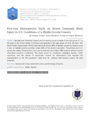 Five-year Retrospective Study on Severe Traumatic Brain Injury in ICU Conditions of a Middle-Income Country