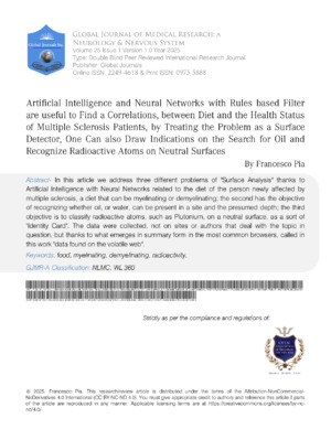 Artificial Intelligence and Neural Networks With Rules-Based Filter Are Useful to Find Correlations Between Diet and the Health Status of Multiple Sclerosis Patients