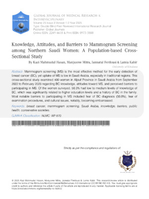 Knowledge, Attitudes, and Barriers to Mammogram Screening Among Northern Saudi Women: A Population-Based Cross-Sectional Study