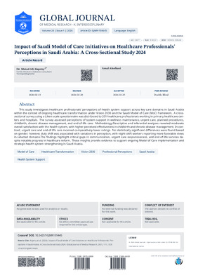 Impact of Saudi Model of Care Initiatives on Healthcare Professionals' Perceptions in Saudi Arabia: A Cross-Sectional Study 2024