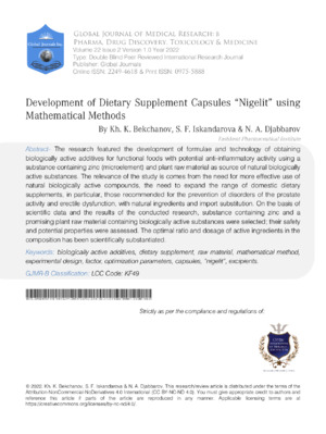 Development of Dietary Supplement Capsules "Nigelit"  using Mathematical Methods