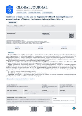 Predictors of Social Media use for Reproductive Health Seeking Behaviour among Students of Tertiary Institutions in Bauchi State, Nigeria