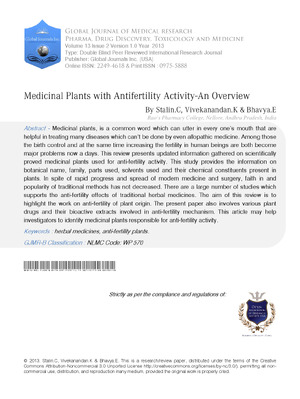 Medicinal Plants with Antifertility Activity-An Overview