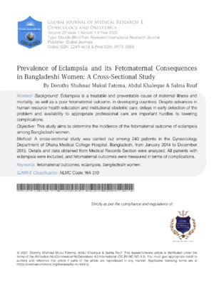 Prevalence of Eclampsia and its Fetomaternal Consequences in  Bangladeshi Women: A Cross-Sectional Study