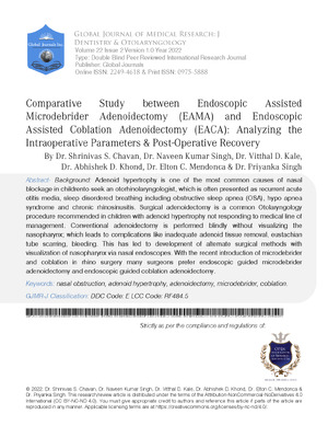 Comparative Study Between Endoscopic Assisted Microdebrider Adenoidectomy (EAMA) and Endoscopic Assisted Coblation Adenoidectomy (EACA): Analyzing the Intraoperative Parameters