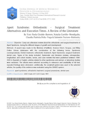 Apert Syndrome: Orthodontic - Surgical Treatment Alternatives and Execution Times. A Review of the Literature