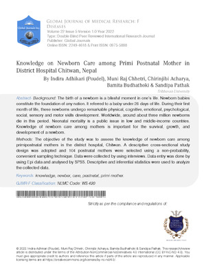 Knowledge on Newborn Care among Primi Postnatal Mother in District Hospital Chitwan, Nepal