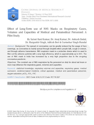 Effect of Long-Term use of N95 Masks on Respiratory Gases, Volumes and Capacities of Medical and Paramedical Personnel: A Pilot Study