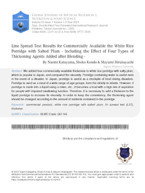 Line Spread Test Results for Commercially Available the White Rice Porridge with Salted Plum - Including the Effect of Four Types of Thickening Agents Added after Blending