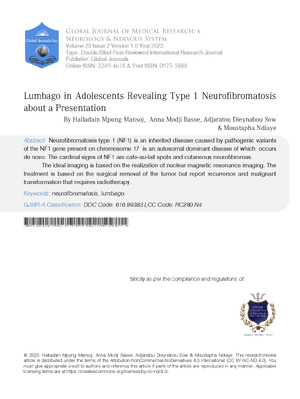 Lumbago in Adolescents Revealing Type 1 Neurofibromatosis About a Presentation