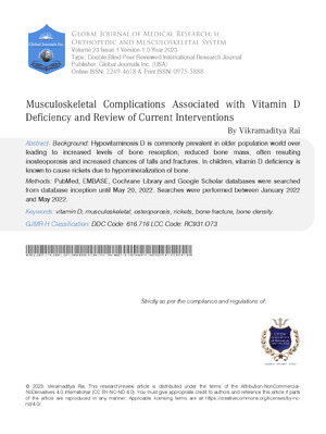 Musculoskeletal Complications Associated with Vitamin D Deficiency and Review of Current Interventions