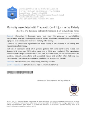 Mortality Associated with Traumatic Cord Injury in the Elderly