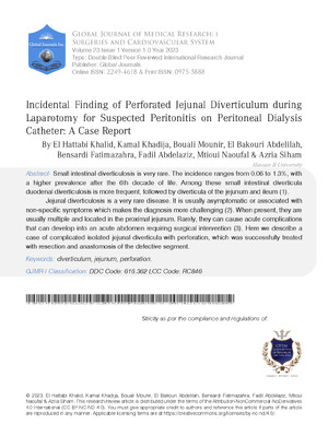 Incidental Finding of Perforated Jejunal Diverticulum during Laparotomy for Suspected Peritonitis on Peritoneal Dialysis Catheter: A Case Report