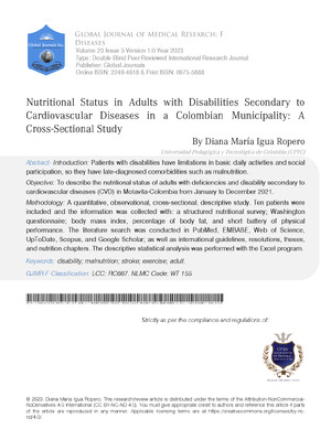 Nutritional Status in Adults with Disabilities Secondary to Cardiovascular Diseases in a Colombian Municipality A Cross- Sectional Study