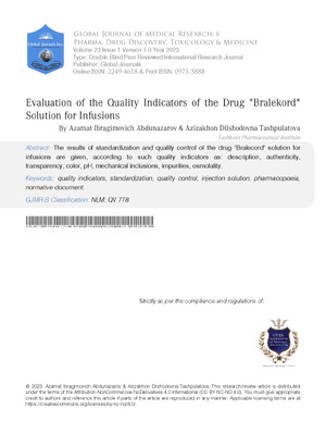 Evaluation of the Quality Indicators of the Drug “Bralekord” Solution for Infusions