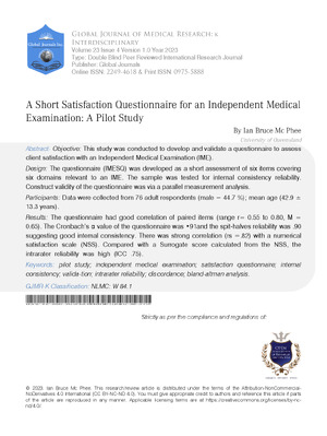 A Short Satisfaction Questionnaire for an Independent Medical Examination: A pilot study