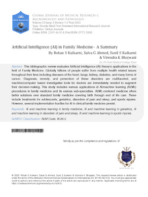 Artificial Intelligence (AI) in Family Medicine – A Summary