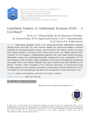 Craniofacial Features of Cleidocranial Dysplasia(CCD) – A Case Report