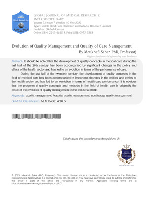 Evolution of Quality Management and Quality of Care Management