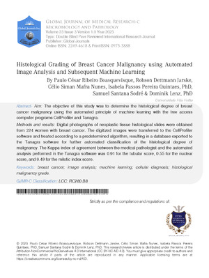 Histological Grading of Breast Cancer Malignancy Using Automated Image Analysis and Subsequent Machine Learning