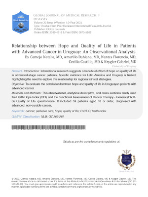 Relationship Between Hope and Quality of Life in Patients with Advanced Cancer in Uruguay: An Observational Analysis