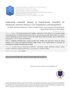 Addressing Comorbid Anxiety in Family Based Treatment for Adolescent Anorexia Nervosa User Experiences and Perspectives
