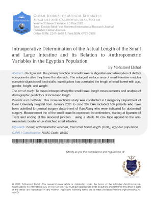 Intraoperative Determination of the Actual Length of the Small and Large Intestine and its Relation to Anthropometric Variables in the Egyptian Population