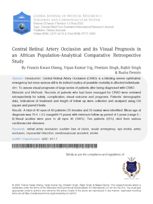 Central Retinal Artery Occlusion and Its Visual Prognosis In An African Population-Analytical Comparative  Retrospective Study