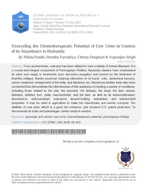 Unraveling the Chemotherapeutic Potential of Cow Urine in Context of its Importance to Humanity