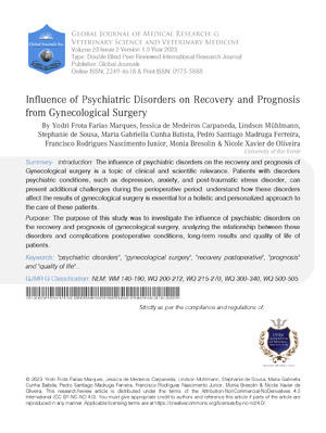 Influence of Psychiatric Disorders on Recovery and Prognosis from Gynecological Surgery