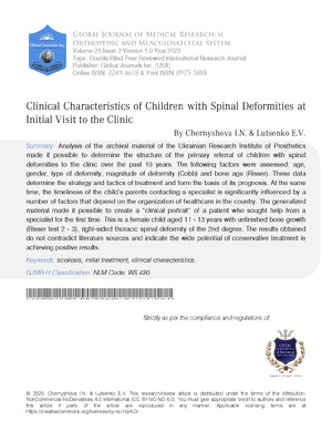 Clinical Characteristics of Children with Spinal Deformities at Initial Visit to the Clinic