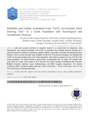 Reliability and Validity Evaluation of the ‘’CLOX: an executive clock drawing task’’ in a Greek Population with Neurological and Autoimmune Diseases