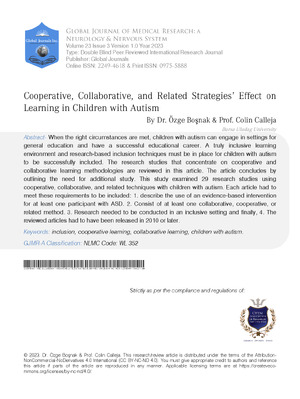 Cooperative, Collaborative, and Related Strategies’ Effect on Learning in Children with  Autism