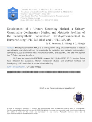 Development of a Urinary Screening Method, a Urinary Quantitative Confirmatory Method and Metabolic Profiling of the Semi-Synthetic Cannabinoid Hexahydrocannabinol in Humans Using UPLC-MS-QToF and UHPLC-MS/MS