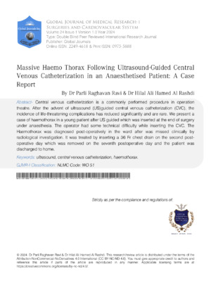 Massive Hemothorax Following Ultrasound-Guided Central Venous Catheterization in an Anesthetized Patient: A Case Report