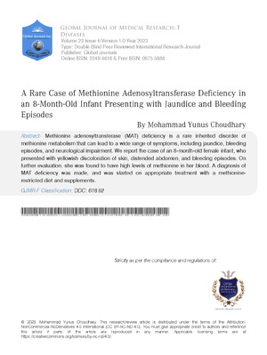 A Rare Case of Methionine Adenosyltransferase Deficiency in an 8-Month-Old Infant Presenting with Jaundice and Bleeding Episodes