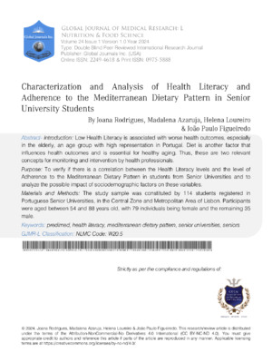 Characterization and Analysis of Health Literacy and Adherence to the Mediterranean Dietary Pattern in Senior University  Students