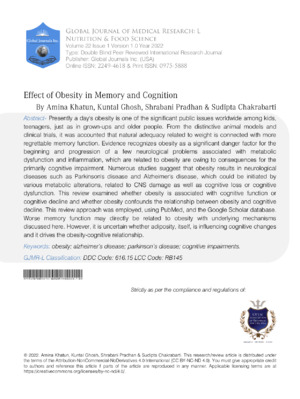 Effect of Obesity in Memory and Cognition