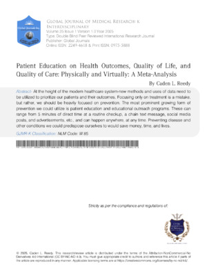 Patient Education on Health Outcomes, Quality of Life, and Quality of Care: Physically and Virtually: A Meta-Analysis